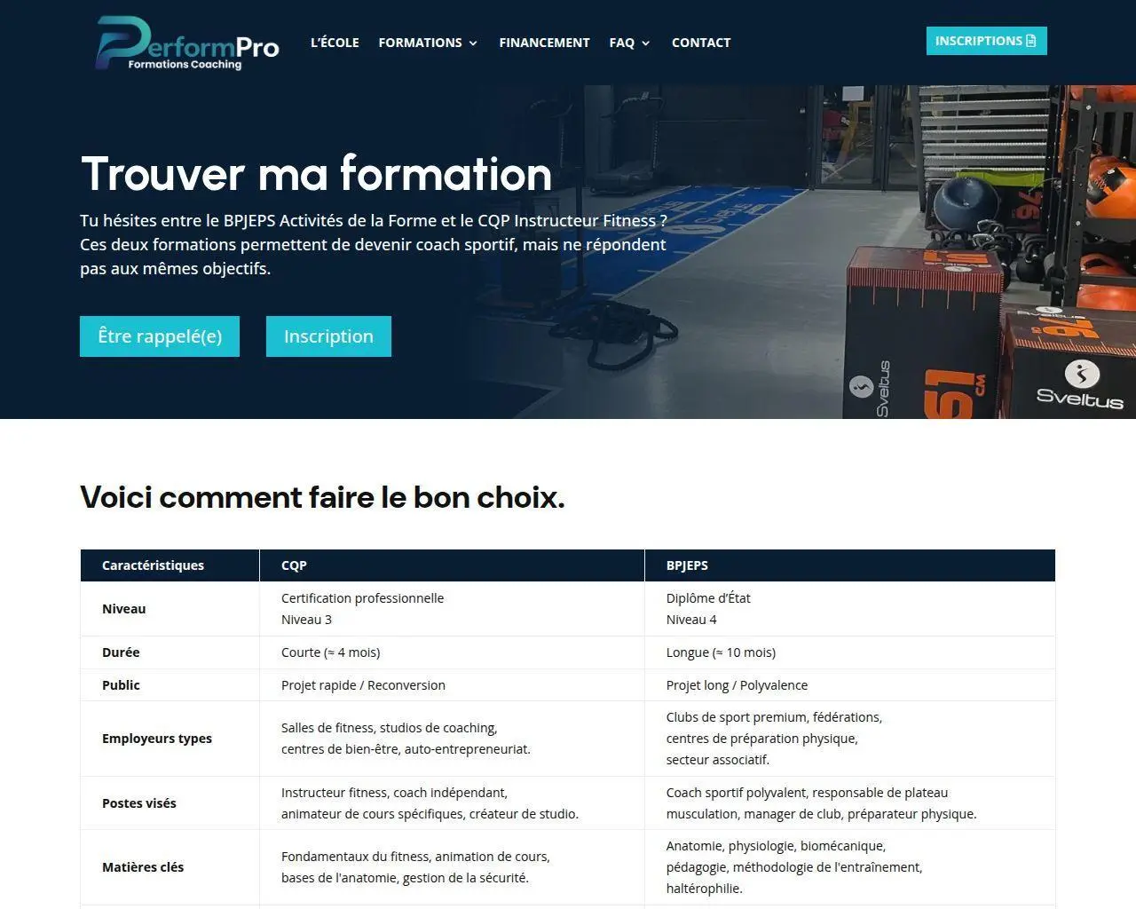 Aperçu global de la page d'accueil du site internet de PerformPro, centre de formation à Montpellier